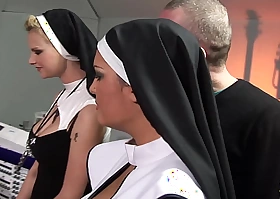 Two naughty nuns get surprised forth big hard cocks