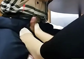 Chinese footjob handjob with nylon socks